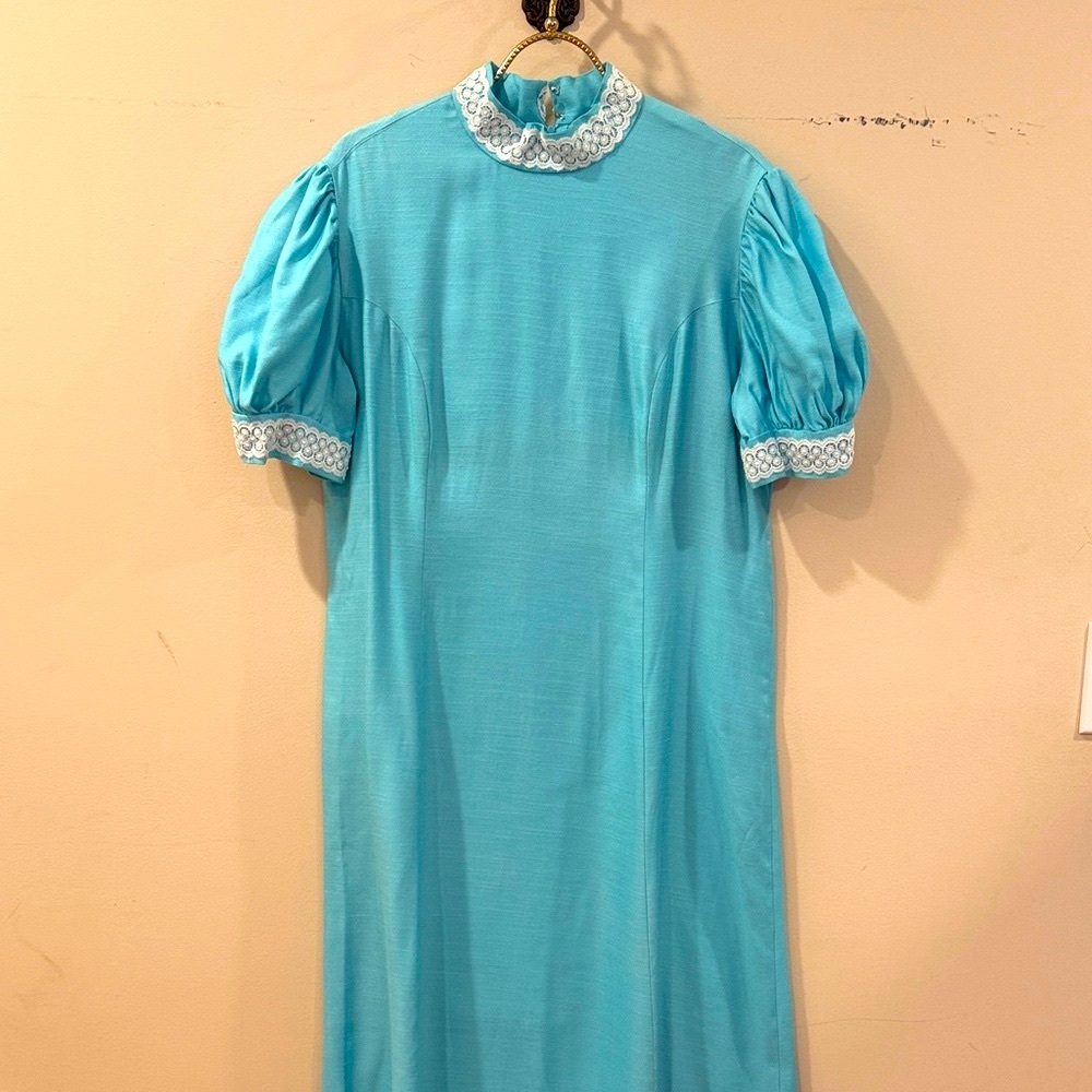 Vintage 1970s Robin’s Egg Blue Prairie Maxi Dress Volup XL